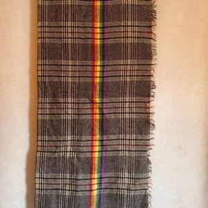 Plaid Scarf with Rainbow Stripe. New no tags. Approx size: 72”x31”